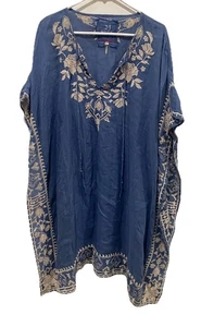 Abito kimono Johnny Was Workshop blu e bianco ricamato copricostume taglia XL - Foto 1 di 12