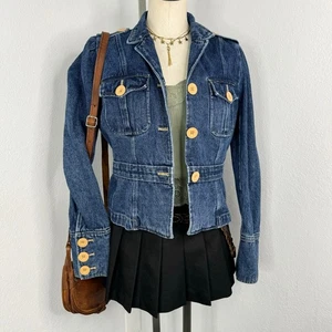 Chaqueta de moto vaquera vintage Y2k años 90 Mixit para mujer azul medio Jean Downtown Girl - Imagen 1 de 10