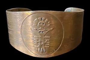 Bracciale Rame Peruviano Inca Maya Azteco Repousse Regolabile - Foto 1 di 4