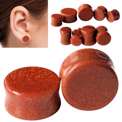 PAIR-Natural Stone Ear Plugs Ear Gauges Double Flares Flesh Tunnels Saddle Plug - Image 1 of 4