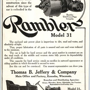 1908 Rambler Automodell 31 Tourenwagen Printwerbung Motor Zweizylinder Auto 1J - Bild 1 von 3