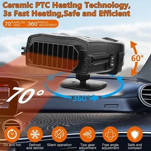 Car Heater 12V Portable Electric DC Heating Fan Defogger Defroster Demister 150W - Picture 1 of 14