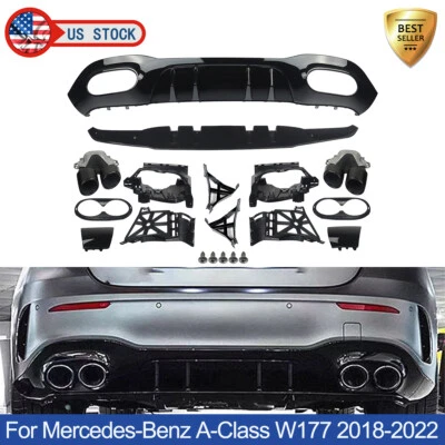 For Mercedes-Benz W177 Gloss Black A45 Look Rear Diffuser Bumper Lip Set Foto 1 de 4