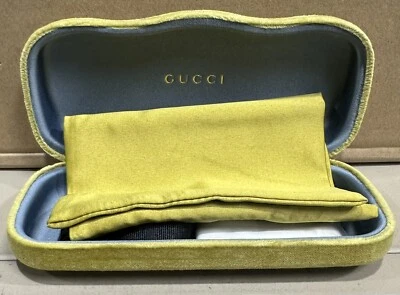 Gucci Yellow Green/Yellow Suede Leather Velvet Sunglasses Hard Case Clamshell - Image 1 of 4