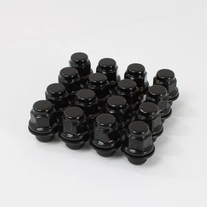 Set of 16 BLACK M12 x 1.25, 21mm Hex Flat Seat Alloy Wheel Nuts fits Nissan OEM - Picture 1 of 2