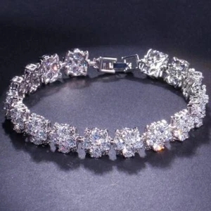 Sparkling White Sapphire Bracelet 18K Yellow Gold-Plated German Silver Jewelry - Picture 1 of 2