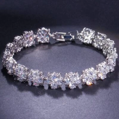 Brazalete de zafiro blanco brillante chapado en oro amarillo de 18 quilates joyería de plata alemana Foto 1 de 2