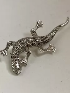 Sterling Silver & Marcasite Lizard Brooch 5 cm Length - Picture 1 of 5