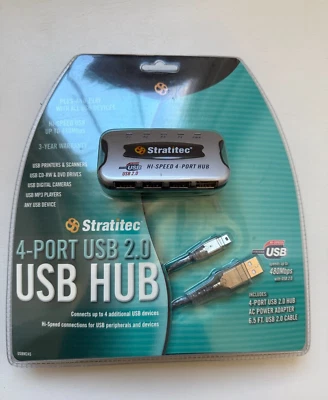 Stratitec 4 - Port USB 2.0 USB HUB AC POWER ADAPTER 6.5 FT USB CABLE NEW - Image 1 of 2