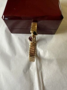 BULGARI VINTAGE 18K SOLID GOLD GREEN & RED HEART PERIDOT TUBOGAS BRACELET - Picture 1 of 12