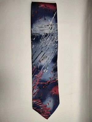 Enrico Coveri 复古领带丝绸蓝色和多色佩斯利 3 3/4 x 55 1/2 — 第 1/3 张图片