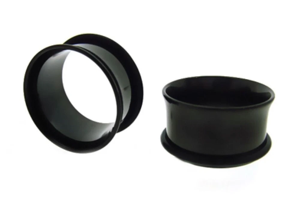 PAIR OF 9/16" 14MM BLACK single flare tunnels plug body jewelry gauges  - Image 1 of 1