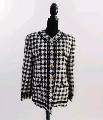 Vintage Escada by Margaery Black and White Blazer Houndstooth Navy & White Sz 40 - Image 1 of 4