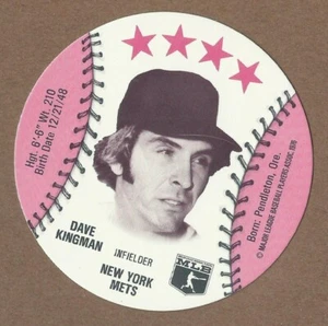 1976 Baseball runde Scheibe Dave Kingman Mets MLBPA Logo/leere Rückseite  - Bild 1 von 1