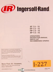 Ingersoll Rand XF 7,5 - 15, EP HP XP, Luftkompressor Betriebs- und Teilehandbuch - Bild 1 von 3