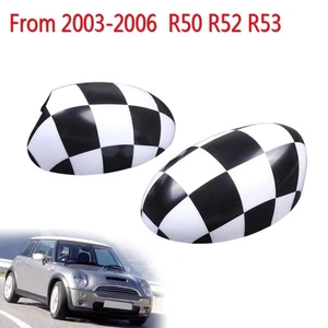For MINI Cooper R50 R52 R53 2002-2006 Checkered Side View Mirror Cover Caps - Bild 1 von 5
