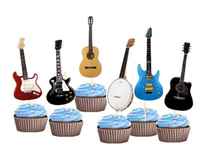 GUITARRA X 6 TAZAS TOPPERS PARA PASTELES, TOPPERS PARA ALIMENTOS - Imagen 1 de 5