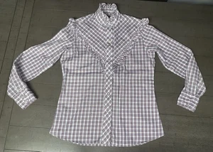 E4 MED KARMAN PLAID RUFFLE PEARL SNAP RODEO COUNTRY WESTERN KENNY ROGERS SHIRT - Picture 1 of 24
