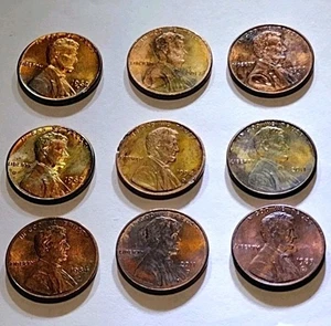 Beautiful Toned Lincoln Cents Wheat, Memorial,Shield. Collage Of Different Tones - Picture 1 of 6