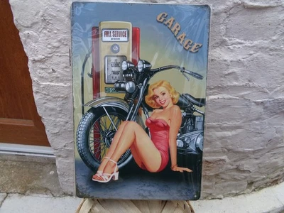 TOLE METAL GARAGE MOTO PIN UP FULL SERVICE 20 X 30 CMS NO PLAQUE EMAILLEE ANCIEN - Photo 1/3