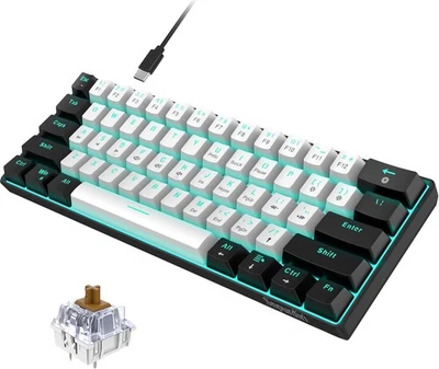 Snpurdiri 60% Wired Mechanical Gaming Keyboard, Ice Black White/Brown Switch  - Image 1 of 4