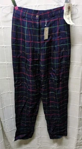 Vintage Sharon Young Navy Plaid High Waist Trousers Size 6 Pleated Dress Pants - Picture 1 of 5