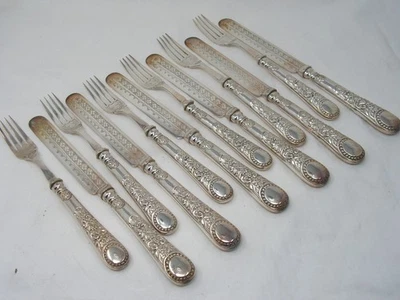 ОЧЕНЬ ДЕКОРАТИВНЫЙ АНТИКВАРНЫЙ ВИКТОРИАНСКИЙ НАБОР ИЗ 6 ДЕСЕРТНЫХ НОЖЕЙ И ВИЛОК - Изображение 1 из 4