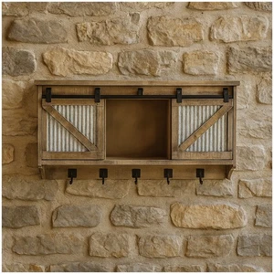 Rustikaler Wandschrank mit Schiebetüren und Haken Landhausstil für Flur, Küche - Bild 1 von 3