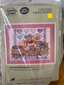 Unused Counted Cross Stitch Kit “Quilt and Rocking Horse” 18” x 14” Complete Kit - Picture 1 of 2