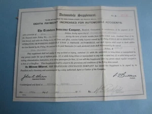1920 - Travelers Insurance co. - AUTOMOBILE SUPPLEMENT - Policy Document - MONT. - Picture 1 of 1