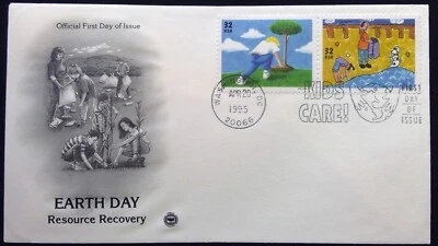 Scott 2953 2954 FDC Tree Planting Beach Clean Up Earth Day Series STRIP 2 PCS - Image 1 of 3