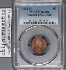 1931 D Lincoln Wheat Cent 1¢ - PCGS - Details Uncirculated Cleaned - Picture 1 of 5