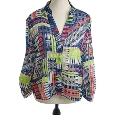 Ruby Rd Women 10P Multicolor Patchwork Blouse Button Front Top - Image 1 of 4