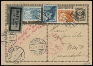 1929, AUSTRIA ZEPPELIN ORIENTAL ROUND FLIGHT POSTCARD TO VIENNA, SI. #23 II - Picture 1 of 2