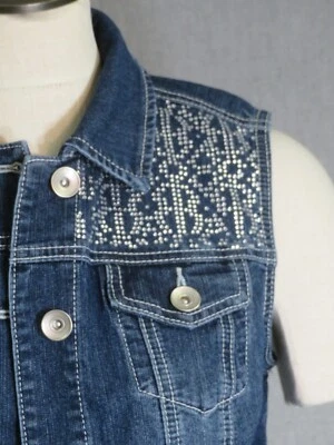 Denim Vest Womens P/M Christopher & Banks with embellishments - Image 1 of 4