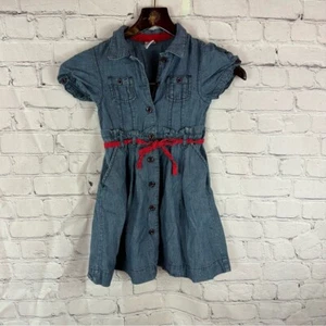 gymboree 2010 denim dress button front red contrast belt sz 6 100% cotton - Picture 1 of 6
