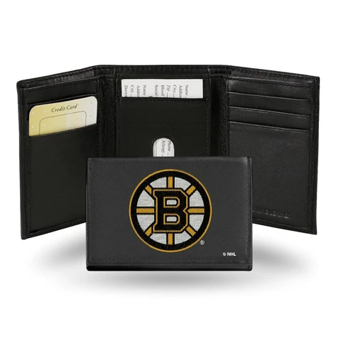 Boston NHL Hockey Bruins Embroidered Black Leather Trifold Wallet Cover