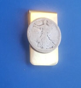 Vintage Gold Tone Money Clip Holder with US Standing Liberty Silver Half Dollar. - Picture 1 of 4