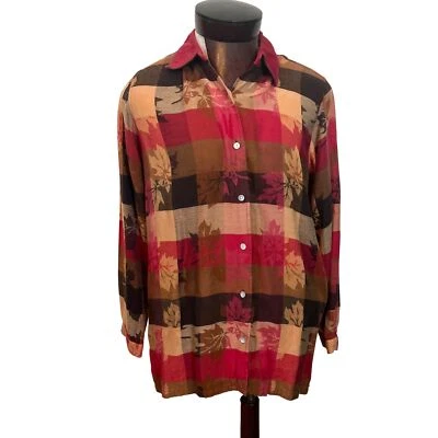 Top de mujer ALC vintage con botones manga larga color otoño rojo dorado hojas M Foto 1 de 4