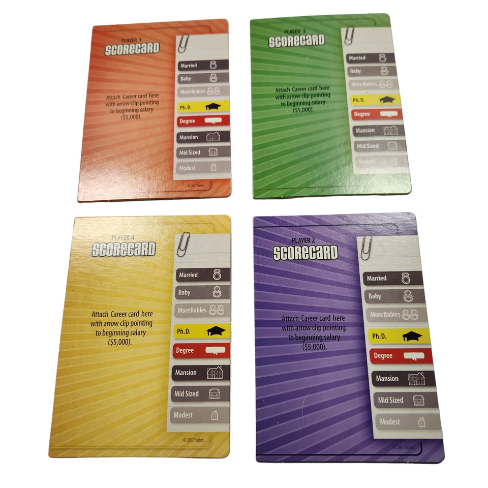 Game of LIfe 2007 Twists and Turns Set of 4 Scorecards Replacement Parts Pieces - Image 1 of 1