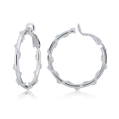 Sterling Silver Chain Wrap Clip-On Hoop Earrings, 25mm - Image 1 of 4