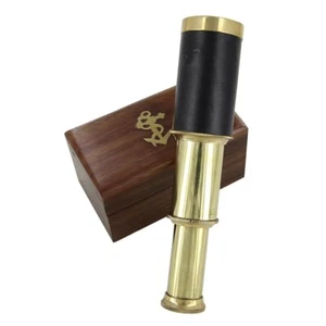 Mini Marine Pirate Spyglass Brass Telescope in Wooden Box, Nautical Home Decor - Picture 1 of 5