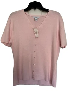 Dress Barn Women's Short Sleeve Button Up Baby Pink Button Up Cardigan Cover XL - Picture 1 of 8