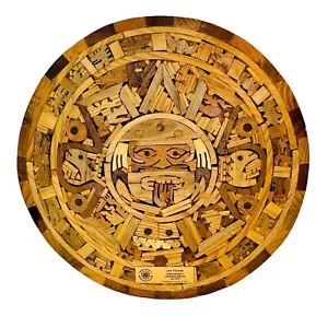 Calendario Maya Azteca México Incrustación Tallada a Mano De Colección Madera Arte Mexicano - Imagen 1 de 12