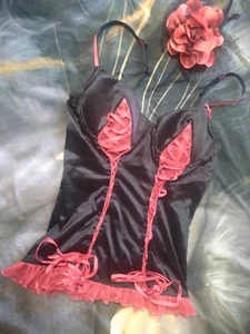 Native Intimates 36B Bustier Red Black Mesh Nylon "Naughty" Sexy Lingerie - Picture 1 of 7