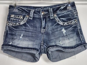 Grace In LA Bermuda Shorts Womens 25 Blue Denim Embellished Cuffed (26x3)* - Picture 1 of 10