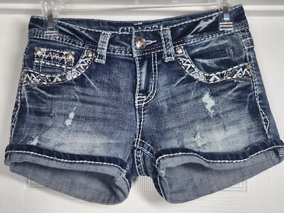Bermudas Grace In LA para mujer 25 azules denim adornados con puños (26x3)* Foto 1 de 4