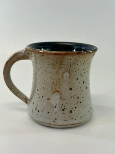 Studio Pottery Art 3" Speckled Stoneware Coffee Mug W Teal Inside Hand Thrown - Picture 1 of 8