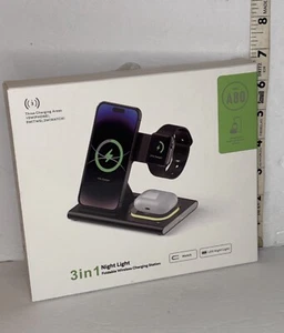 NIB A80, 3 in 1 Wireless Charger Night Light, White, Phone, Watch And Earbud - Picture 1 of 3