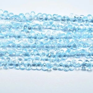AAA++ Natural Blue Topaz Faceted Pear Heart Shape Briolette Gemstone Beads 10Pcs - Picture 1 of 10